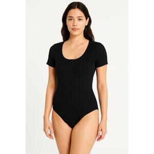 Abercrombie & Fitch Black Cotton Short Sleeve Bodysuit Tops Womens Size Large L